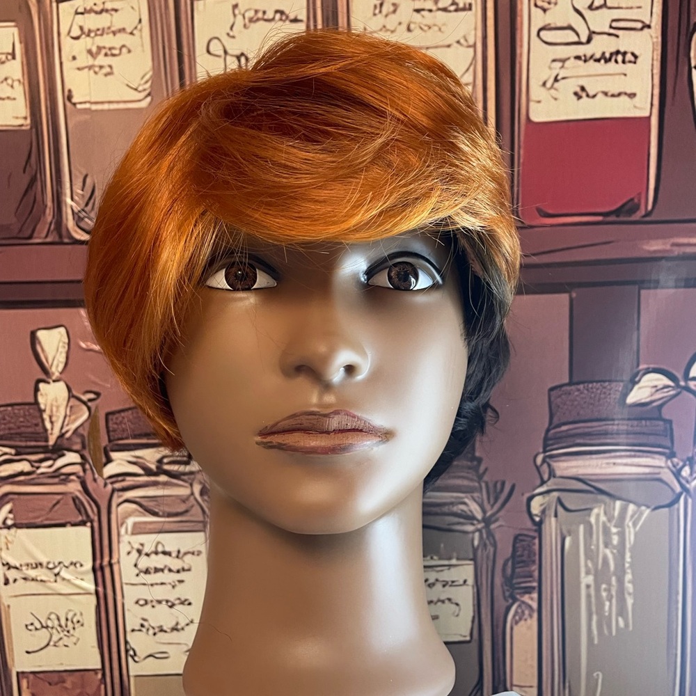 Stylish Orange and Black Women's Synthetic Wig Bundle. 5 Piece Set.